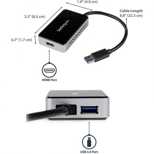 StarTech.com Adaptateur Vidéo Carte Graphique Externe USB 3.0 vers HDMI- avec Hub USB - 1920x1200