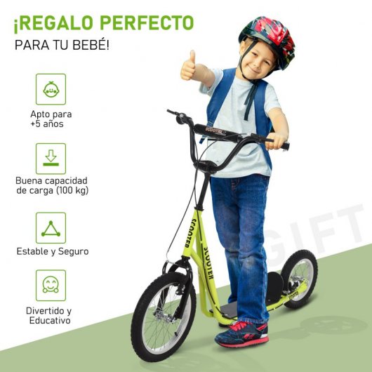 HomCom Patinete Infantil de Ruedas Grandes Amarillo