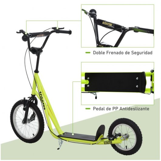 HomCom Patinete Infantil de Ruedas Grandes Amarillo