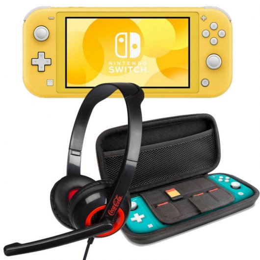 Nintendo Switch Lite Amarillo + Set Transporte Azul + Headset