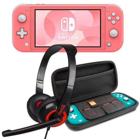 Nintendo Switch Lite Coral + Set Transporte Gris + Headset