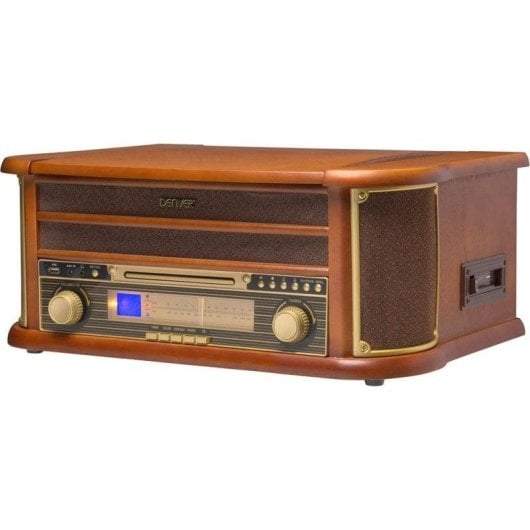 Tocadiscos Denver MCR-50MK3 5W RMS AUX USB Tracción Correa Cassette CD Madera