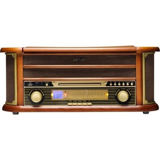 Tocadiscos Denver MCR-50MK3 5W RMS AUX USB Tracción Correa Cassette CD Madera