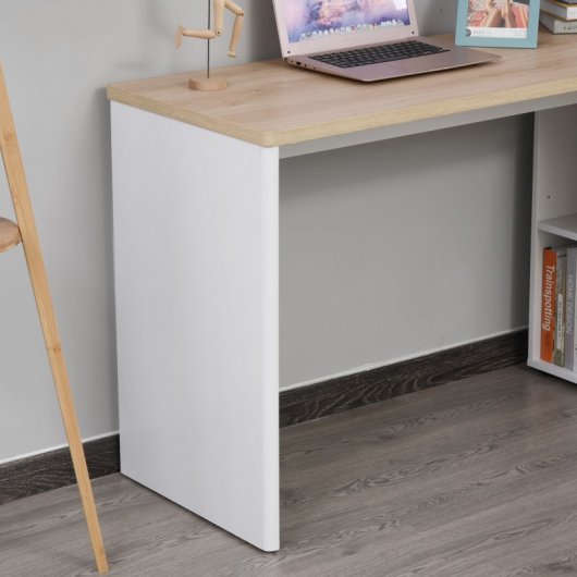 HomCom Mesa Giratoria con Armario y Cajones 140x117x76cm Blanco/Madera