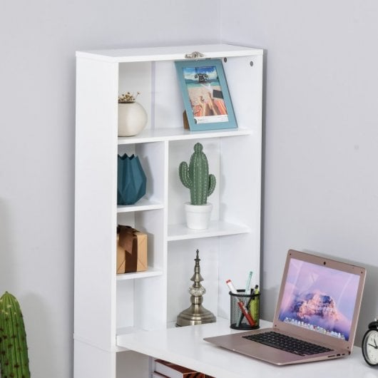 HomCom Escritorio Plegable con Estantería 98x51x153cm Blanco