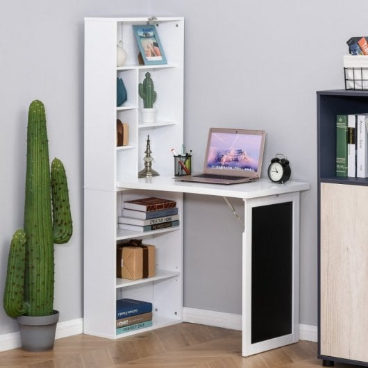 HomCom Escritorio Plegable con Estantería 98x51x153cm Blanco