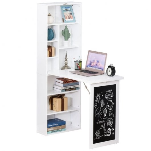 HomCom Escritorio Plegable con Estantería 98x51x153cm Blanco