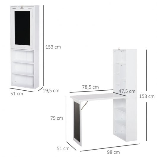HomCom Escritorio Plegable con Estantería 98x51x153cm Blanco