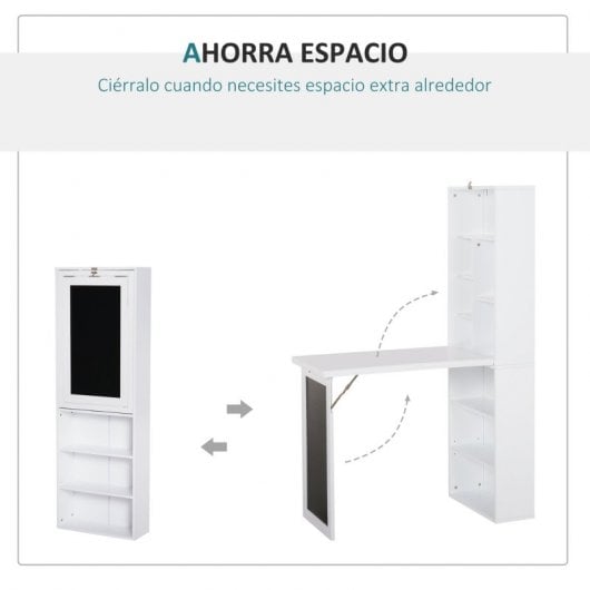 HomCom Escritorio Plegable con Estantería 98x51x153cm Blanco