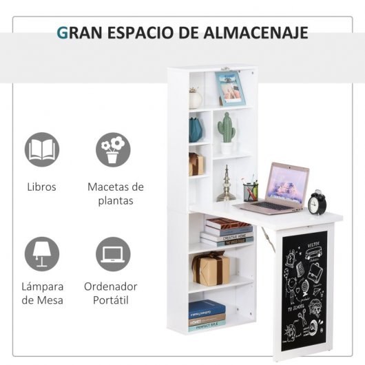 HomCom Escritorio Plegable con Estantería 98x51x153cm Blanco