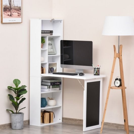HomCom Escritorio Plegable con Estantería 98x51x153cm Blanco