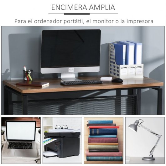 HomCom Escritorio de Oficina Multifuncional 135x60x75cm Marrón Rústico
