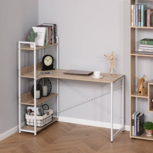 HomCom Escritorio con 4 Estantes 120x70x120cm Blanco/Roble