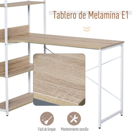 HomCom Escritorio con 4 Estantes 120x70x120cm Blanco/Roble