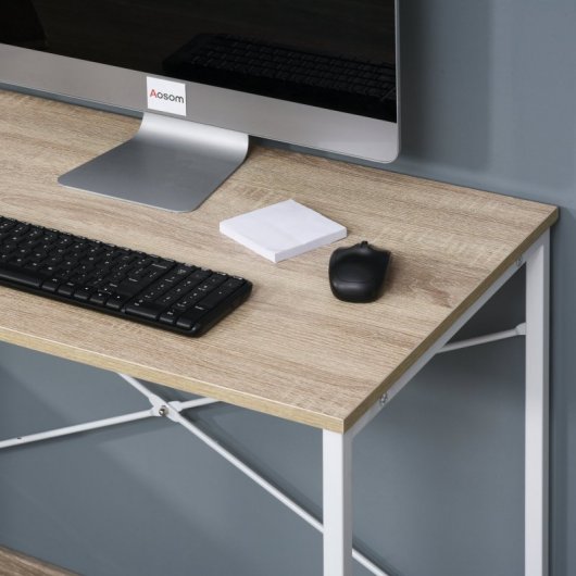 HomCom Escritorio con 4 Estantes 120x70x120cm Blanco/Roble