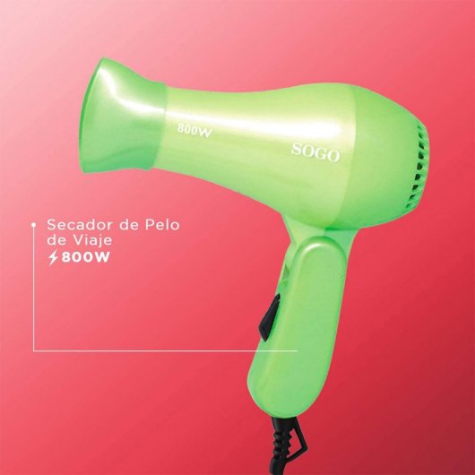 Sogo Secador de Pelo Viaje Plegable 800W Verde