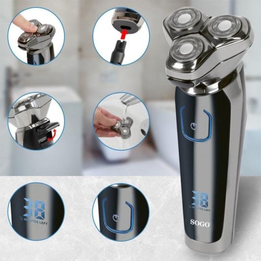 Rasoio Elettrico Viso Sogo CPE-SS-3460 Senza Filo 45min Impermeabile 3 Testine LED