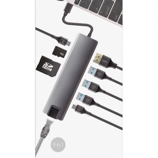 Coolbox Hub USB-C MiniDOCK 9 Puertos RJ45/HDMI/3xUSB3.0/microSD/SD/USB-C Plateado
