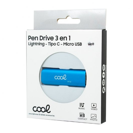 Cool 3 em 1 64GB Lightning / Tipo-C / Micro-USB Azul