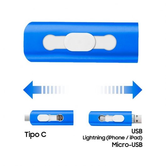Cool 3 em 1 64GB Lightning / Tipo-C / Micro-USB Azul