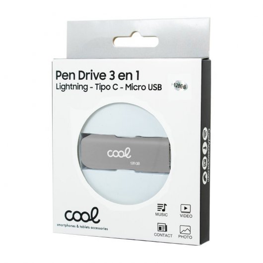 Cool 3 en 1 128 Go Lightning / Type-C / Micro-USB Gris