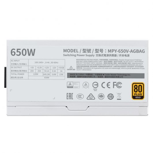 Cooler Master V650 Gold V2 650W 80 Plus Gold Modular Blanca