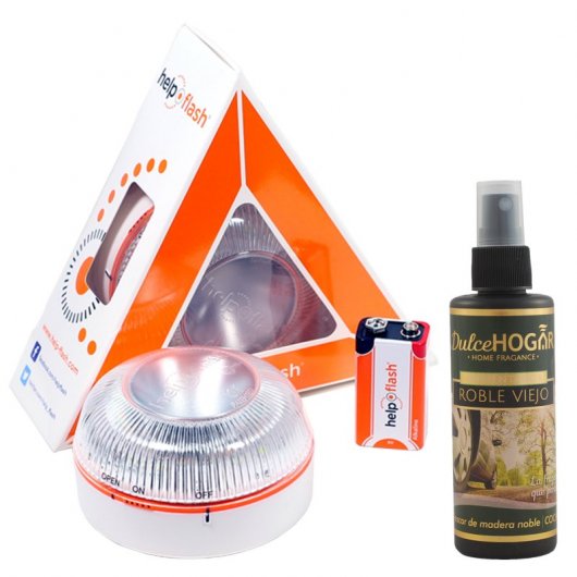 Help Flash Luz de Emergencia V16 con Base Imantada Homologada DGT + Ambientador Roble