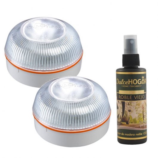 Help Flash Luz de Emergencia V16 Homologada DGT Pack 2 Unidades + Ambientador Roble