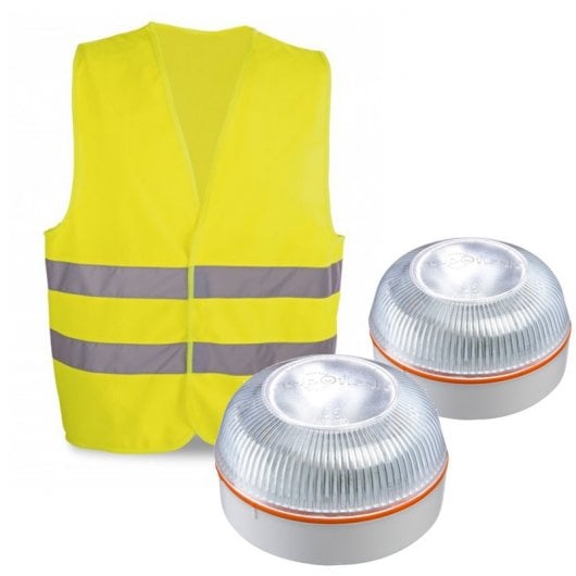 Help Flash Luz de Emergencia V16 Homologada DGT Pack 2 Unidades + Chaleco Reflectante Homologado