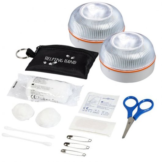 Help Flash Luz de Emergencia V16 con Base Imantada Homologada DGT Pack 2 Unidades + Botiquín