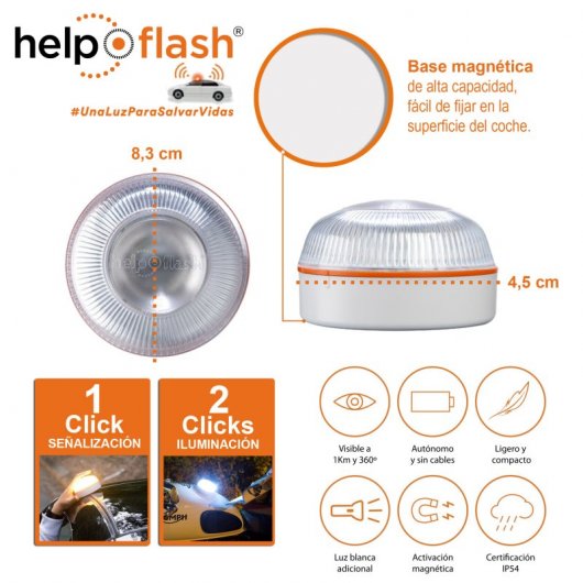 Help Flash Luz de Emergencia V16 con Base Imantada Homologada DGT Pack 2 Unidades + Botiquín