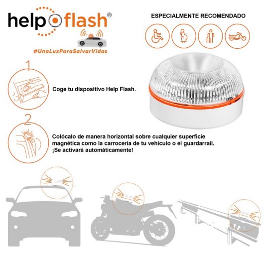 Help Flash Luz de Emergencia V16 con Base Imantada Homologada DGT + Botiquín