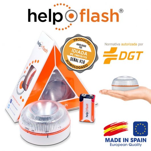 Help Flash Luz de Emergencia V16 Homologada DGT + 2 Martillos Multifunción + Ambientador Roble