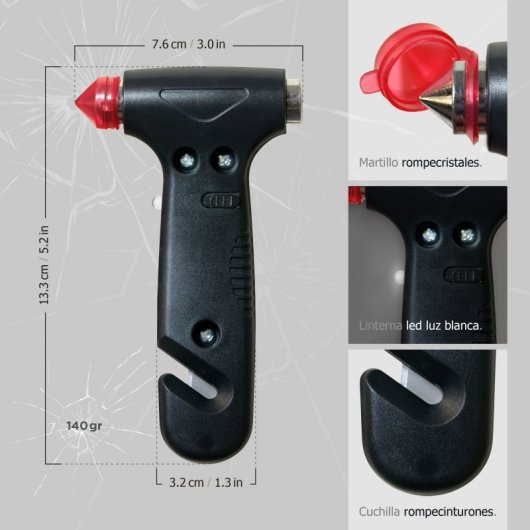Help Flash Luz de Emergencia V16 Homologada DGT + 2 Martillos Multifunción + Ambientador Roble