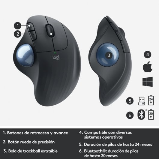 Logitech Ergo M575 Ratón Trackball Inalámbrico 2000DPI Gris