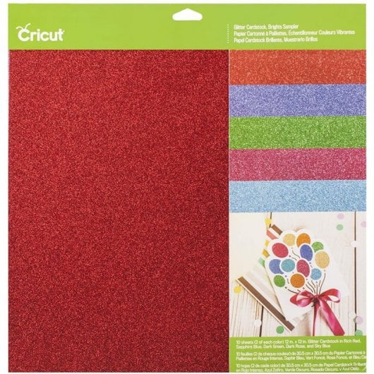 Cricut Glitter Pack de 10 Cartulinas con Purpurina 12"x12" Colores Brillantes