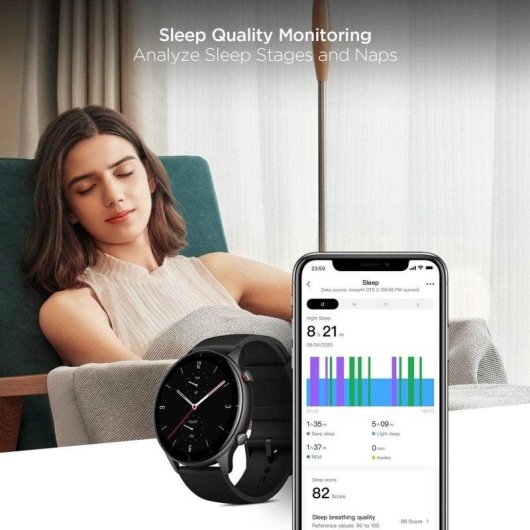 Amazfit GTR 2e Bluetooth GPS 46mm AMOLED Preto Resistência Água 5ATM SpO2 Monitor Sono