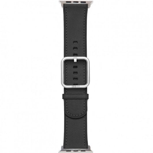 Suritt Rio Correa de Piel/Cuero Negro con Adaptadores Plateados para Apple Watch 38/40mm