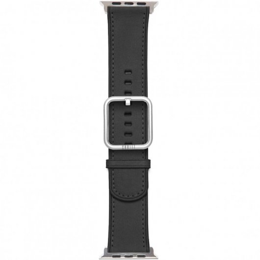 Suritt Rio Correa de Piel/Cuero Negro con Adaptadores Plateados para Apple Watch 42/44mm