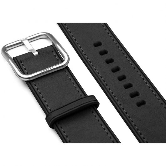 Suritt Rio Correa de Piel/Cuero Negro con Adaptadores Plateados para Apple Watch 42/44mm