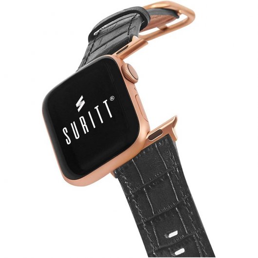 Suritt Sidney Correa de Piel/Cuero Negro con Adaptadores Dorados para Apple Watch 38/40mm