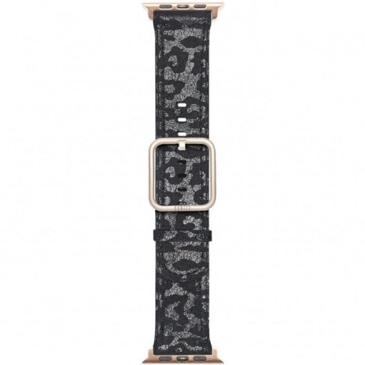 Suritt Leo Black Correa de Piel/Cuero Negro con Adaptadores Dorados para Apple Watch 38/40mm