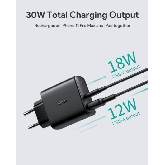 Aukey Swift Mix Cargador PD de Doble Puerto 30W