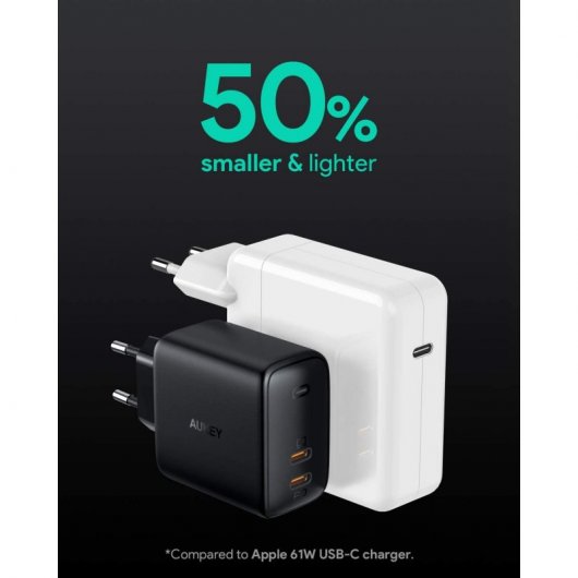 Aukey Carregador PD de Duas Portas Omnia Duo 65 W com Deteção Dinâmica