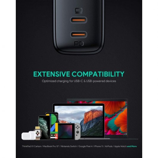 Aukey Carregador PD de Duas Portas Omnia Duo 65 W com Deteção Dinâmica