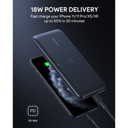 Aukey Basix Pro Powerbank con Carga Inalámbrica 10000mAh