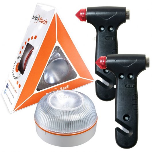 Help Flash Luz de Emergencia V16 con Base Imantada Homologada DGT + 2 Martillos Multifunción