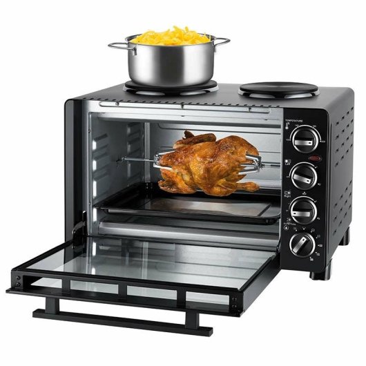 Unold 68885 Tischbackofen 30L 1500W Schwarz mit 2 Kochplatten
