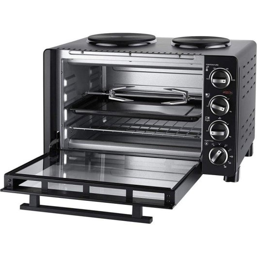 Unold 68885 Tischbackofen 30L 1500W Schwarz mit 2 Kochplatten
