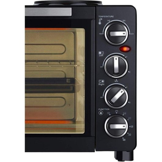 Unold 68885 Tischbackofen 30L 1500W Schwarz mit 2 Kochplatten